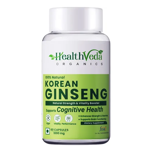 Health Veda Organics Plant Based Korean Red Ginseng for Boosting Immunity & Vitality, 60 Veg Capsules