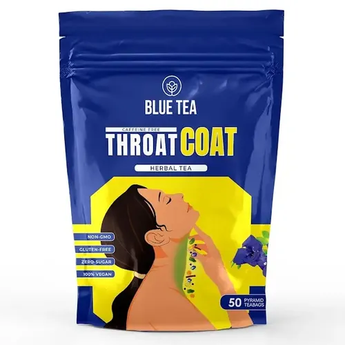 BLUE TEA - Throat Coat Tea - 50 Tea Bags - Plant Based || THROAT RELIEF || Refreshing Flavor - Detox Tea - Antioxidants Support - Flower Based - Herbal Tea- Caffeine Free || Zipper Pack