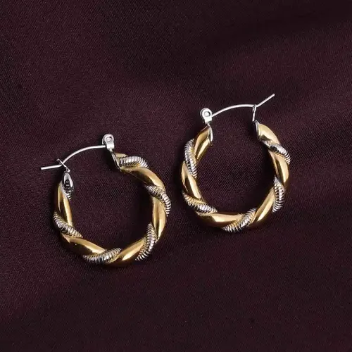 Palmonas 18K Multi Tone Plated Golden Silver Twisted Hoop Earrings For Womens Waterproof & Anti-Tarnish