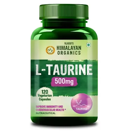 Vlado's  Himalayan Organics L-Taurine 500mg Supplement | Support  Muscle Recovery | Improve Performance And Overall Wellness | Promotes Vision & Nerve Health - 120 Veg Capsules