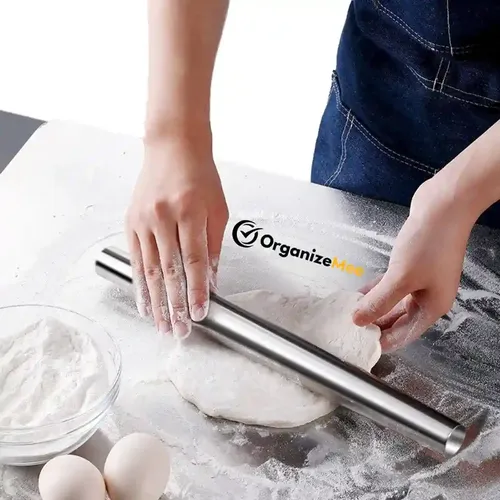 ORGANIZEMEE Stainless Steel Rolling Pin Chapati Belan Best Kitchen Accessories Roti Roller Size (Dia 25 Mm X 31.8 Cm)