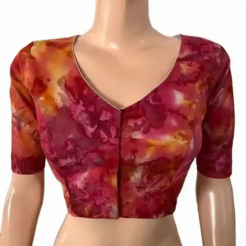 Bathik Cotton V neck Blouse - Multicolor