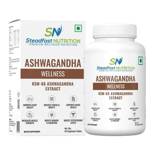 STEADFAST NUTRITION KSM-66 Ashwagandha Tablets (500mg) for helps Stress Relief, Energy Balance & Reduced Fatigue (Pack of 60 Tablets)