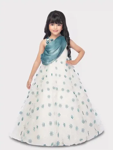 Betty Blue Colored Net Fabric Stitched Gown