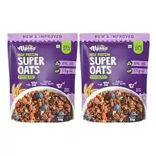 Alpino Health Foods High Protein Super Rolled Oats Chocolate 2kg (Pack of 2) - Rolled Oats, Natural Peanut Butter & Cocoa Powder – Protein, No Added Sugar & Salt, Gluten Free – As Seen on Shark Tank India