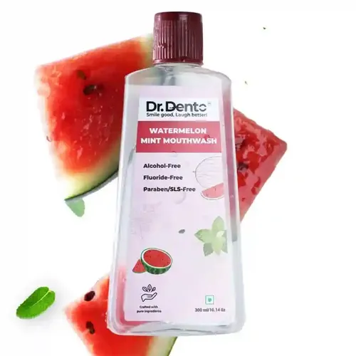 Dr.Dento Watermelon Mint Mouthwash - 100ml - Fresh Breath| No Artificial Flavors & Colors | Alcohol Free Mouth Wash for Men Women & Kids | Fights Germs (Watermelon Mint, 100ml)