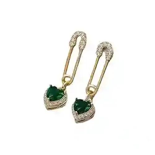 Safety Pin with Green Heart Design Earring