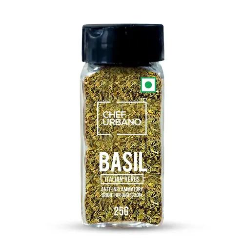 Chef Urbano Basil Sprinkler | Italian Herbs | Pizza and Pasta Seasoning | Premium Herbs and Spices | Flakes/Leaves | Glass Bottle