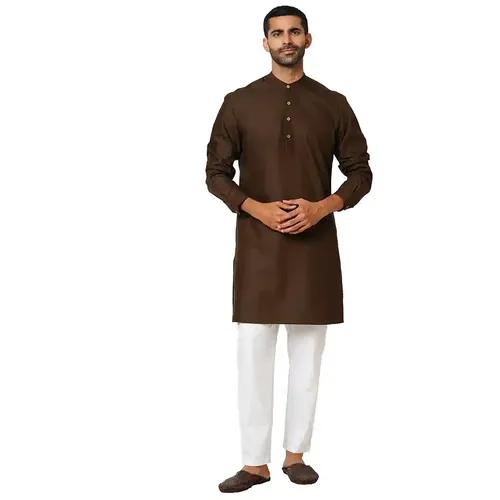 Indivisual Men's Solid Garnet Coffee Brown Kurta