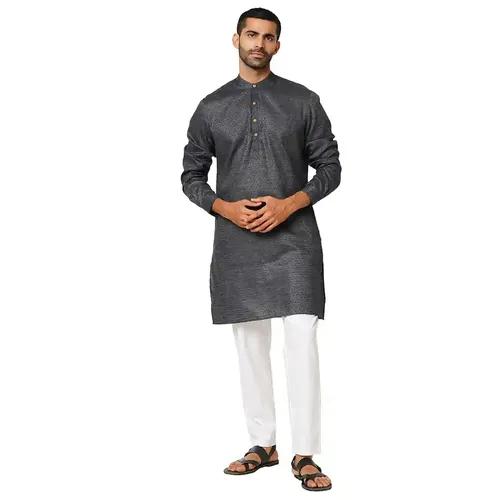 Indivisual Men's Dobby Charcoal Black Kurta