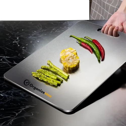 ORGANIZEMEE Large Stainless Steel Cutting Board For Kitchen - Premium Vegetable And Fruit Cutter, Heavy-Duty Metal Chopping Board, Big Size Pad (36 Cm X 25 Cm)