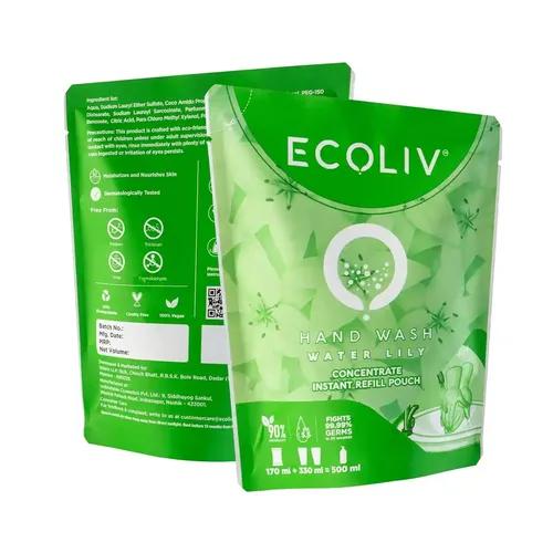 ECOLIV Water Lily Liquid Handwash Refill Pouch 1 Litre|Pack of 2 x 170ml Concentrate Refill |pH 5.5|Gentle on Hands| Add 330 ml Water Make 500 ml hand wash liquid in 15 seconds