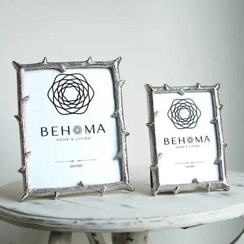 Behoma Silver Elegant Metal Twig Designer Photo Frame - Perfect for Home Decor, Table Decor, Gifting Purpose (4x6 Inches) (Small) & (6x8 Inches) (Large) Set of 2