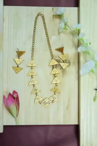 Gold Geometric Triangle Necklace and Earrings Set