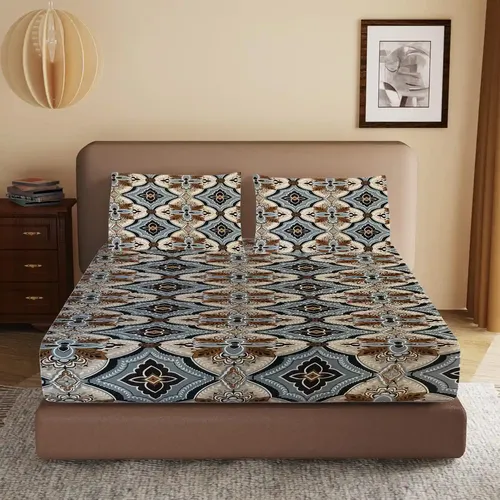 HOMIEE Glace Cotton Elastic Fitted Bed Sheet for Double Bed, Soft, Breathable & Durable Chadar with Deep Pockets, Wrinkle-Resistant, Fade-Proof & Perfect for All Seasons - Diesel