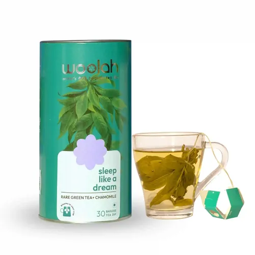 Woolah Rare Assam Green Tea with Chamomile, Organic BAGLESS Tea Dip (30 Dips /60 Cups) 100% PLASTIC FREE, IMPROVES SKIN HEALTH, High EGCG anti-oxidants supports WEIGHT MANAGEMENT and HEART health