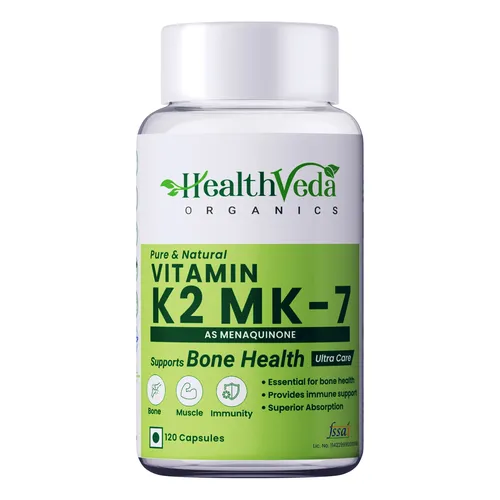 Health Veda Organics Vitamin K2 | 100% Vegetarian Vitamin K2 Benefits in Bone Health - 55mcg - 120 Vitamin K27 Capsules