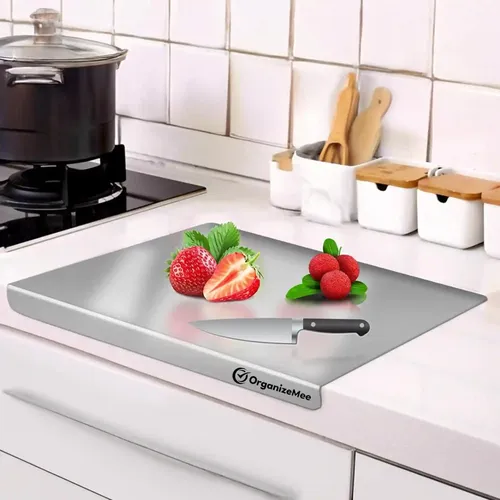 ORGANIZEMEE Premium Stainless Steel Chopping Board | Steel Kitchen Countertop For Cutting, Vegetable Chopper, For Meat & Veggies Items, Chopping Board Steel Pad