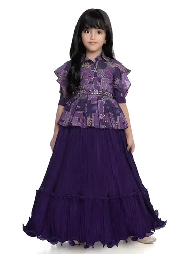 Betty Purple Colored Polyester Fabric Stitched Gown