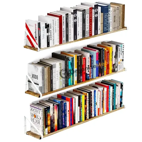 ORGANIZEMEE Wooden Book Shelf Wall Decor,Floating Shelves For Living Room Kitchen,Bedroom,Decorative Items,Pine Wood Planks Metal Mounting Brackets,Polished