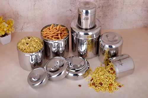 InKitch Stainless Steel Containers for kitchen with Lid | Kitchen Containers Set/Ubha Dabba/Vertical Utility Canisters/Ideal for Kitchen Storage/Durable and Stylish