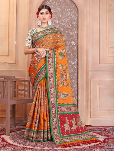 Embroidered Gaji Silk Gharchola Saree