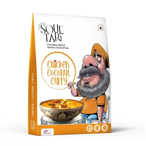 SoulTari Ready To Eat Chicken Coconut Curry | Succulent Chunks Of Boneless Chicken In A Spicy Coconut Gravy | Sufficent For Two | Just Heat And Eat | 300 Gram | Freebie: Butter Garlic Rice