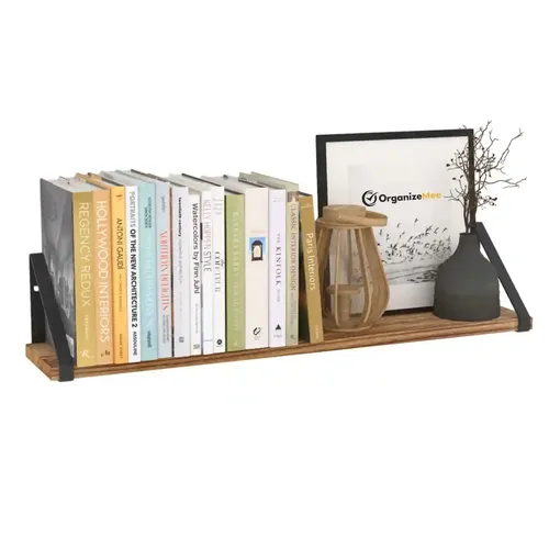 ORGANIZEMEE Wooden Decorative Corner Shelves For Living Room,Best Floating Shelf For Wall, With Metal Brackets Suitable For Kitchen, Living Room, Bedroom Wall Decor (24" X 4.5" Walnut Brown Set Of 1)