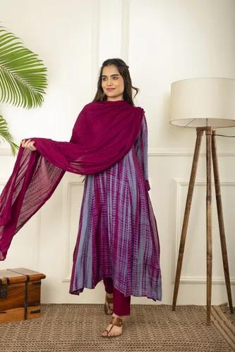 Grey & Wine Rope Tie And Dye Kurta Sets