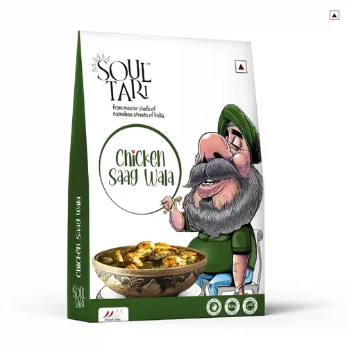 SoulTari Ready To Eat Chicken Saag Wala | Succulent Chunks Of Boneless Chicken In A Fragrant Palak Gravy | Sufficent For Two | Just Heat And Eat | 300 Gram | Freebie: Butter Garlic Rice