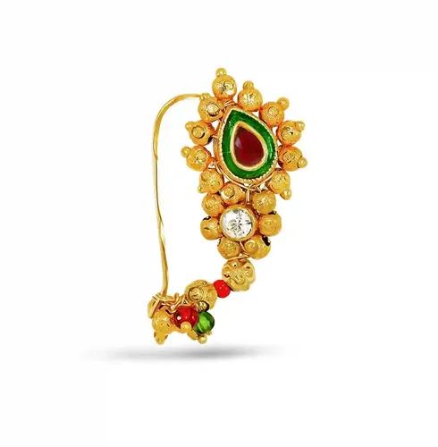 JEWELOPIA Traditional Big Size Maharashtrian Nose Ring with Piercing Nose Ring Gold Plated Nath For Women Girls