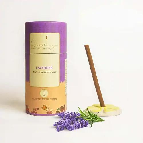 Nirmalaya 100% Natural Lavender Dhoop Sticks for Pooja 40 Sticks | Bamboo Less Dhoop Sticks for Home/Office | Dhup for Puja with Holder Stand | Best for Long Lasting Fragrances - Pack of 2