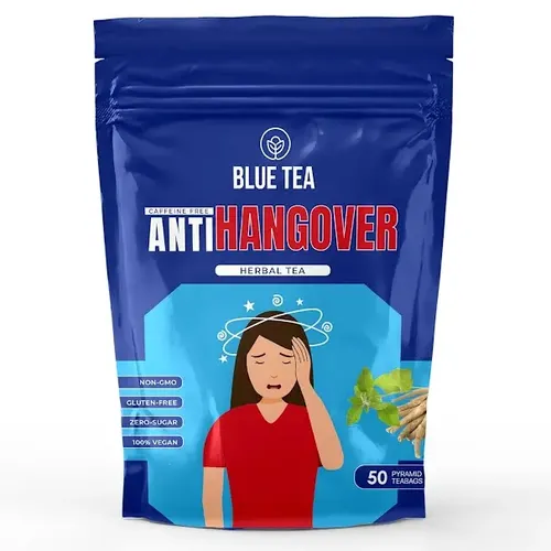 BLUE TEA - Anti-hangover Tea - 50 Tea Bags-Plant Based || NATURAL RECOVERY || Flower Based - Natural Ingredients - Herbal Tea - Super Antioxidant - Caffeine Free - Vegan - Non-GMO | Zipper Pack