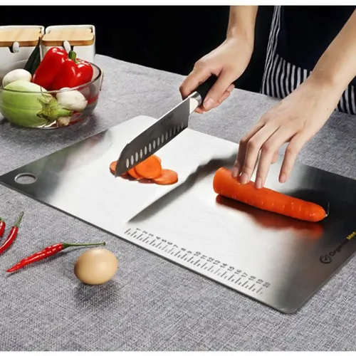 ORGANIZEMEE Chopping Board Stainless Steel Metal Cutting Kitchen,Heavy Duty Chopping-Board Vegetable, Meats Vegetable Chopper Boards, Safe Durable With Anti-Skid Silicon Pad (Extra Large)(45Cm X 31Cm)