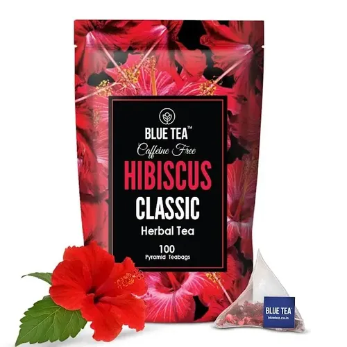BLUE TEA - Hibiscus Flower Tea - Classic - 100 Tea Bags - Plant Based | SKIN GLOW ENHANCING TEA | Vitamin-C Rich | Tangy Taste - Flower Based - Herbal Tea - Detox Tea - Gluten Free - Non-GMO Ziplock Pouch