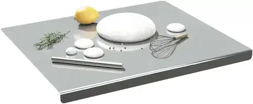 ORGANIZEMEE Stainless Steel Kitchen Counter Top Chopping Board,Vegetable Cutter & Butcher Block Efficient And Durable For Countertop And Worktop Size:35.8X30Cm,With Lip Bend & Rolling Pin