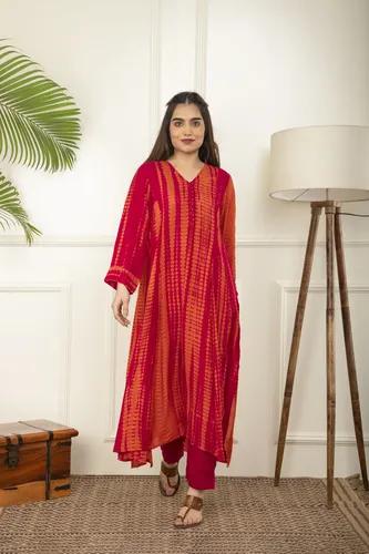 Pink And Orange Rope Tie And Dye Kurta Sets