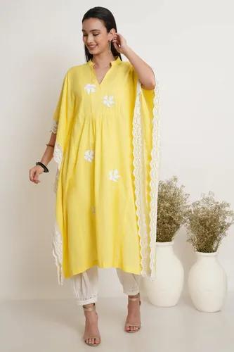 Yellow Hand Embroidered Kaftan