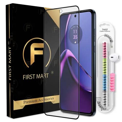 FIRST MART Premium Tempered Glass for Motorola G84 5G,Moto G54 5G with Edge to Edge Coverage and Cable Protector and Easy Installation Kit, Pack of 1