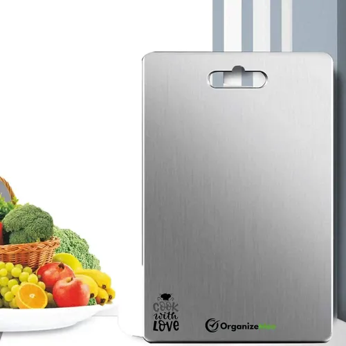 ORGANIZEMEE Stainless Steel Cutting Chopping Board Fruit, Vegetable Kitchen Chopping, Stand Wall Mounted Hanger, (Large/36X25 Cm)