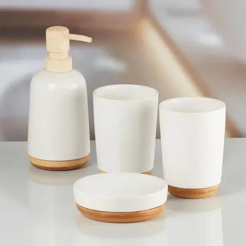 Kookee Ceramic Bathroom Accessories Set of 4, Modern Bath Set with Liquid handwash Soap Dispenser and Toothbrush holder, Luxury Gift Accessory for Home