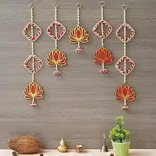 WEBELKART Handmade Lotus Door Wall Hanging |Toran Bandhanwar| Wall Hanging Door Hanging for Diwali/Toran for Door Set of 5 (20x4) Inch Multicolor