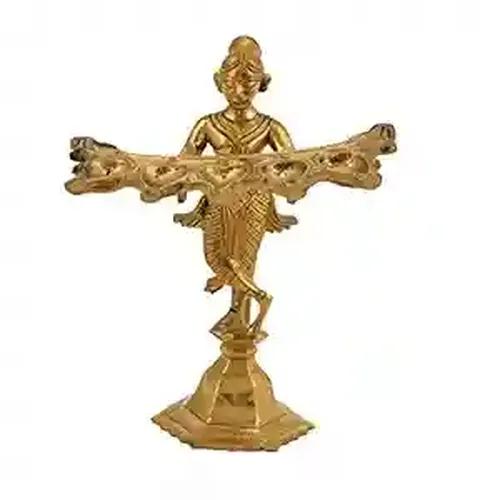 ALODIE- Brass Heavy Antique Idol - Panch Pradeep Diya- Panch Aarti Diya for Temple and Home.