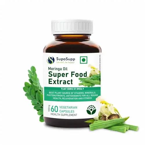 Sri Sri Tattva Supa Supp Moringa Oil Superfood Extract 60 Veg Cap, 500 Mg - Best Plant Source Of Vitamins & Minerals For All Round Health, Rejuvenation And Fitness | Health Supplement