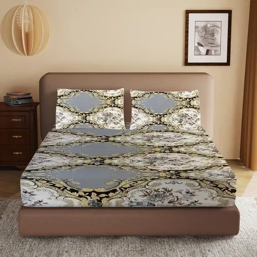 HOMIEE Glace Cotton Elastic Fitted Bed Sheet for Double Bed, Soft, Breathable & Durable Chadar with Deep Pockets, Wrinkle-Resistant, Fade-Proof & Perfect for All Seasons - Battleship