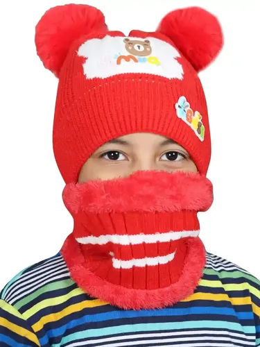 YOUTH ROBE - Premium Brand Standard Kids Winter Warm Knitted Cap with Fleece Scarf Set fit for 4-13 Years Old Toddler Kids Winter Stylish Caps