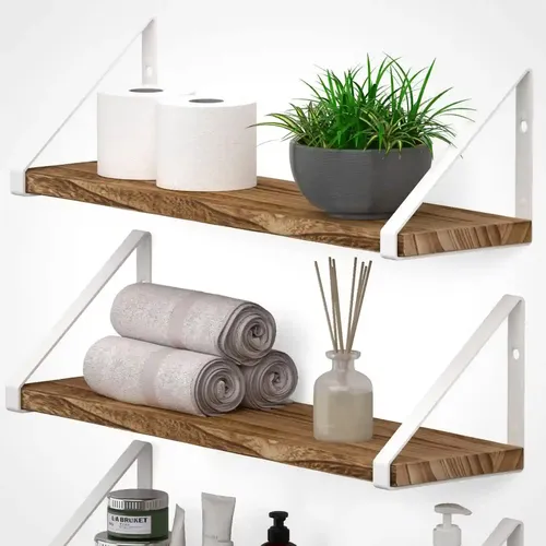 ORGANIZEMEE Modern Polished Corner Shelf | Wooden Floating Wall Mount With Metal Brackets | 24 Inch White | (24 Inch White Bracket) Qty:1 Nos