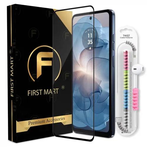 FIRST MART Premium Tempered Glass for Motorola G24 Power 5G with Edge to Edge Coverage and Cable Protector and Easy Installation Kit, Pack of 1