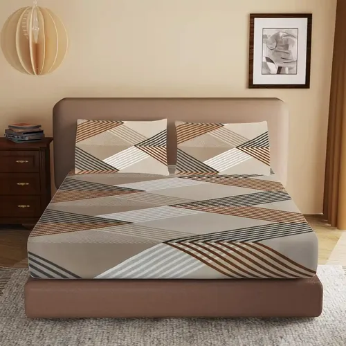 HOMIEE Glace Cotton Elastic Fitted Bed Sheet for Double Bed, Soft, Breathable & Durable Chadar with Deep Pockets, Wrinkle-Resistant, Fade-Proof & Perfect for All Seasons - Timberwolf