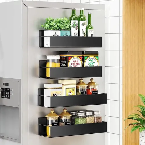 ORGANIZEMEE Movable Kitchen Organizer Storage Spice Magnetic Rack, Decorate Your Fridge,Washing Machine & Microwave Oven With Magnetic Metal Fridge Side Rack 1 Year Warranty